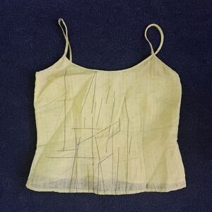 Simon Chang Tank Top Womens 10 Yellow Embroidered Geometric Scoop Neck Camisole